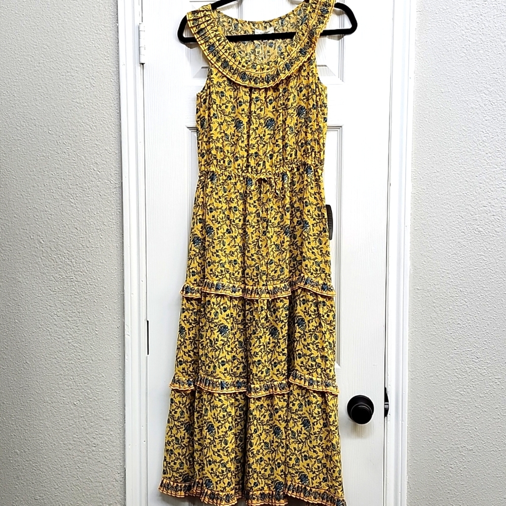 Max Studio Yellow and Blue Floral Midi Dress, Size XS